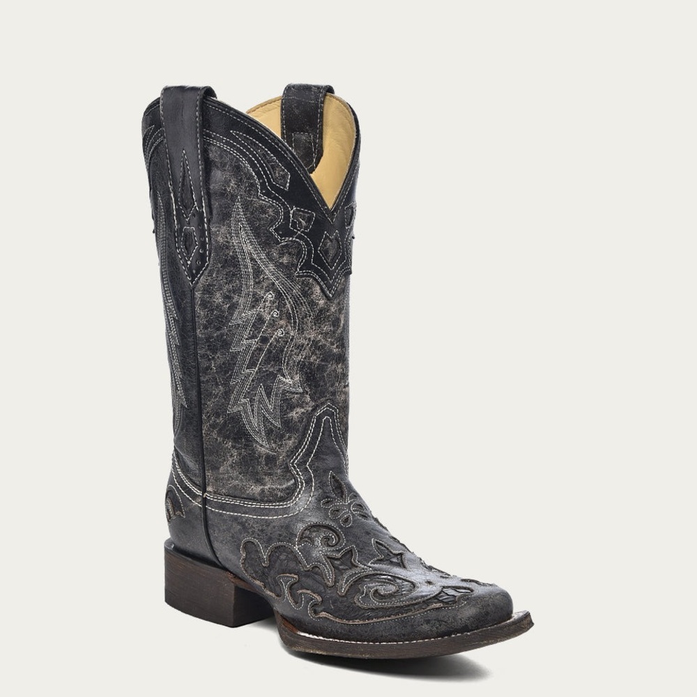 Corral Vintage Embroidery Snake Inlay Square Toe Cowboy Boot Size 7.5
